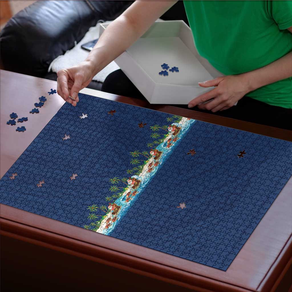 Hawaii Santa Riding Sea Turtle Puzzle Mele Kalikimaka Polynesian Pattern - Polynesian Pride