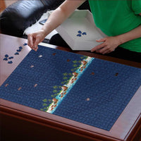 Hawaii Santa Riding Sea Turtle Puzzle Mele Kalikimaka Polynesian Pattern - Polynesian Pride