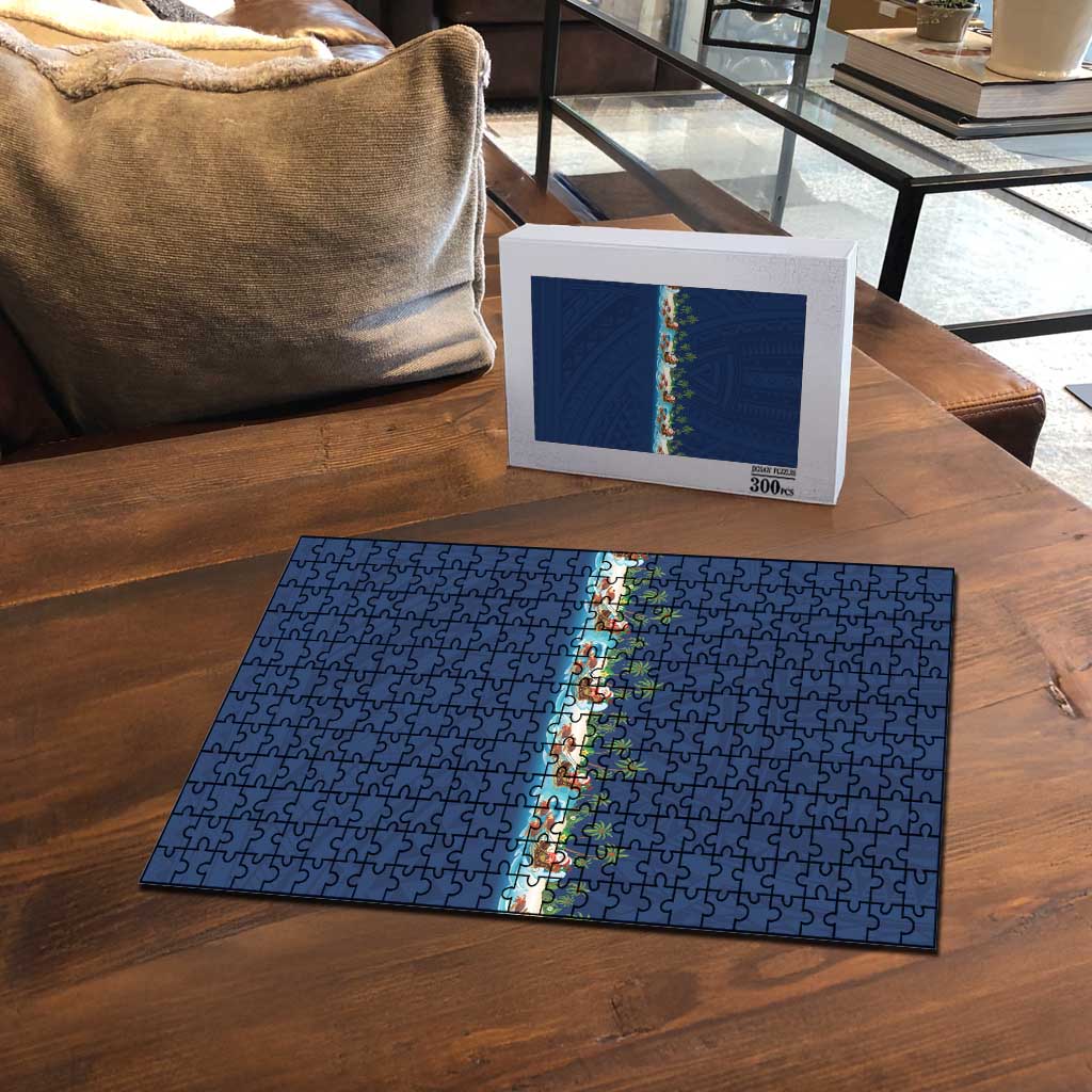 Hawaii Santa Riding Sea Turtle Puzzle Mele Kalikimaka Polynesian Pattern - Polynesian Pride