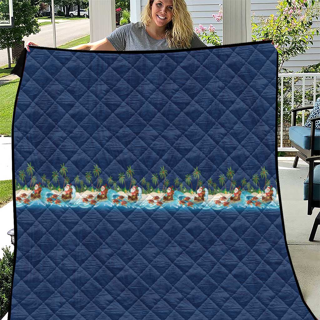 Hawaii Santa Riding Sea Turtle Quilt Mele Kalikimaka Polynesian Pattern LT01 Blue - Polynesian Pride