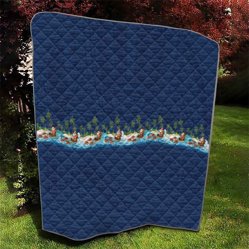 Hawaii Santa Riding Sea Turtle Quilt Mele Kalikimaka Polynesian Pattern - Polynesian Pride