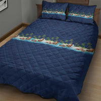 Hawaii Santa Riding Sea Turtle Quilt Bed Set Mele Kalikimaka Polynesian Pattern - Polynesian Pride