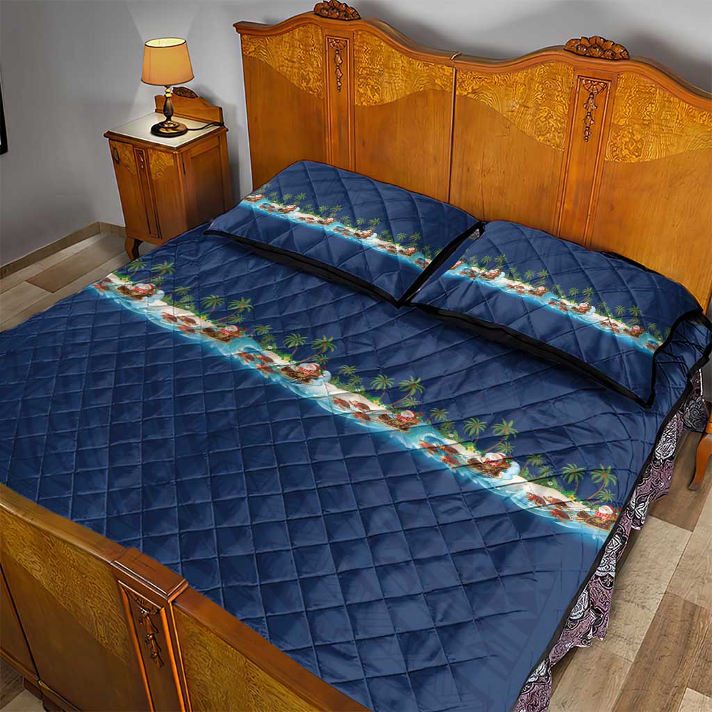 Hawaii Santa Riding Sea Turtle Quilt Bed Set Mele Kalikimaka Polynesian Pattern - Polynesian Pride
