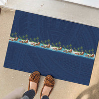 Hawaii Santa Riding Sea Turtle Rubber Doormat Mele Kalikimaka Polynesian Pattern - Polynesian Pride