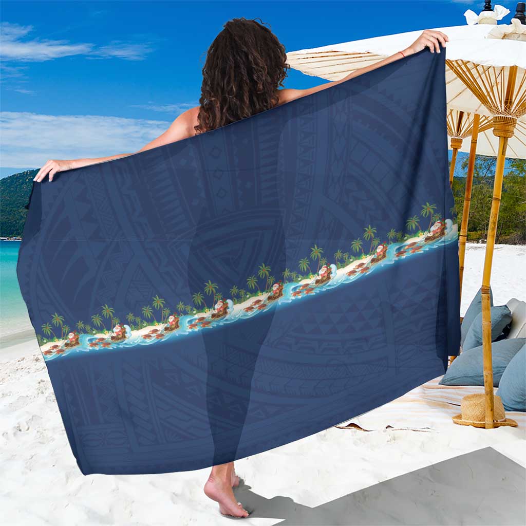 Hawaii Santa Riding Sea Turtle Sarong Mele Kalikimaka Polynesian Pattern LT01 One Size 44 x 66 inches Blue - Polynesian Pride