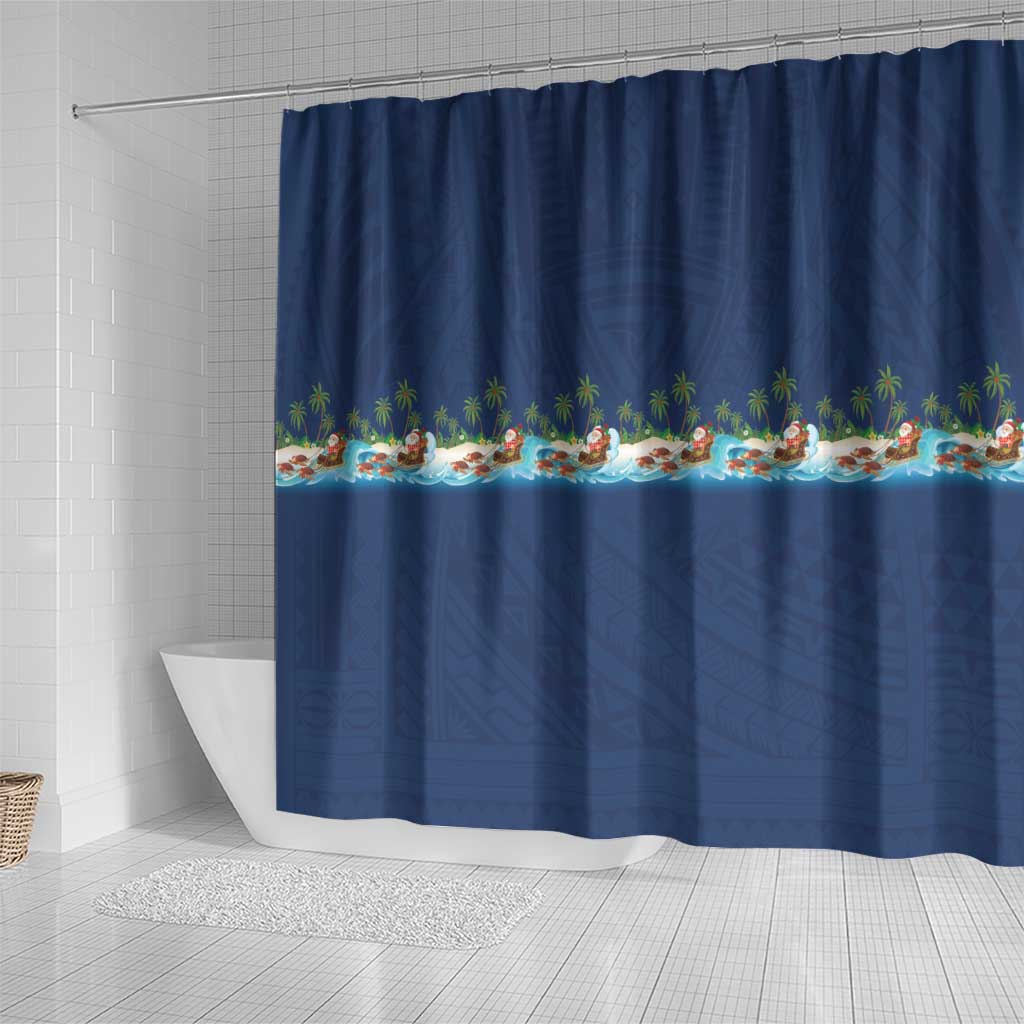 Hawaii Santa Riding Sea Turtle Shower Curtain Mele Kalikimaka Polynesian Pattern - Polynesian Pride