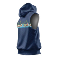Hawaii Santa Riding Sea Turtle Sleeveless Hoodie Mele Kalikimaka Polynesian Pattern - Polynesian Pride
