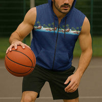 Hawaii Santa Riding Sea Turtle Sleeveless Zip Hoodie Mele Kalikimaka Polynesian Pattern - Polynesian Pride