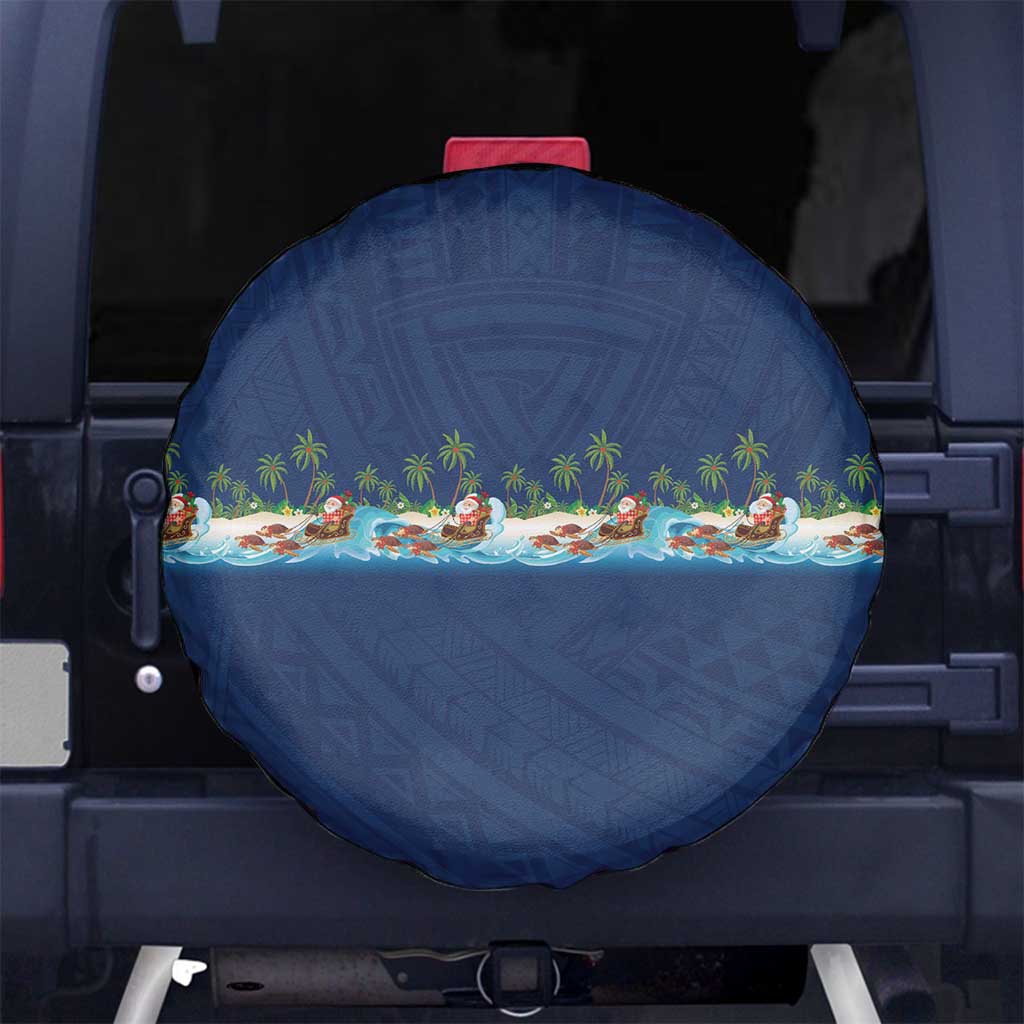 Hawaii Santa Riding Sea Turtle Spare Tire Cover Mele Kalikimaka Polynesian Pattern - Polynesian Pride