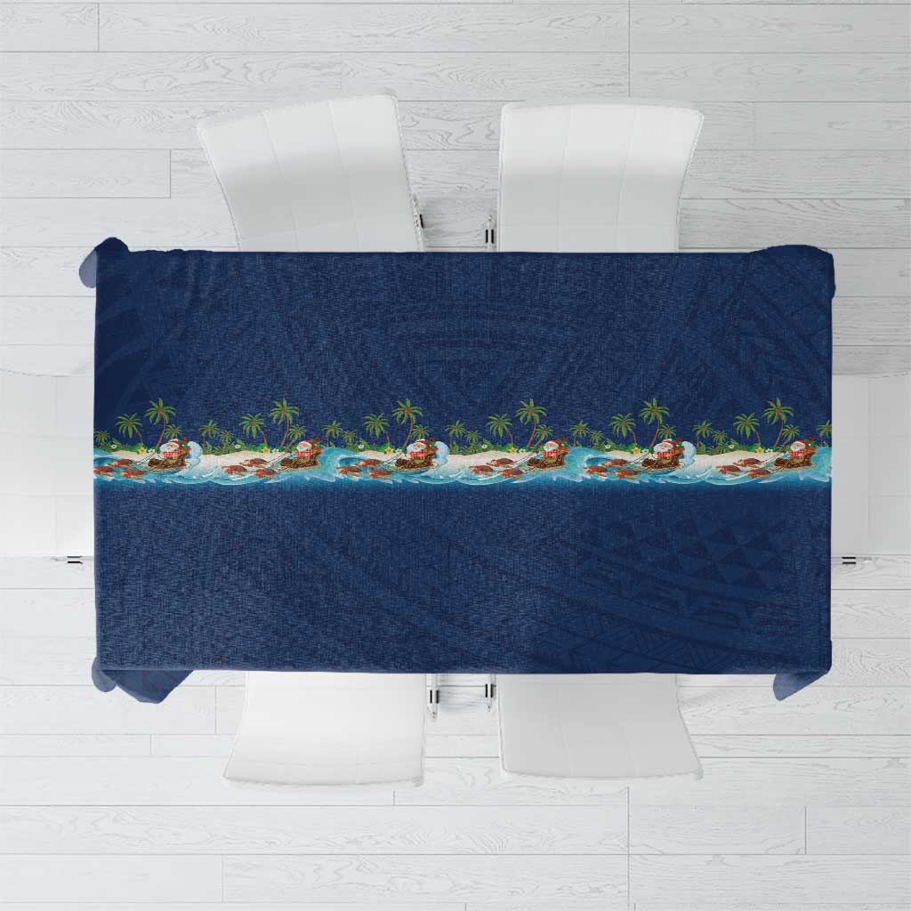 Hawaii Santa Riding Sea Turtle Tablecloth Mele Kalikimaka Polynesian Pattern LT01 Blue - Polynesian Pride