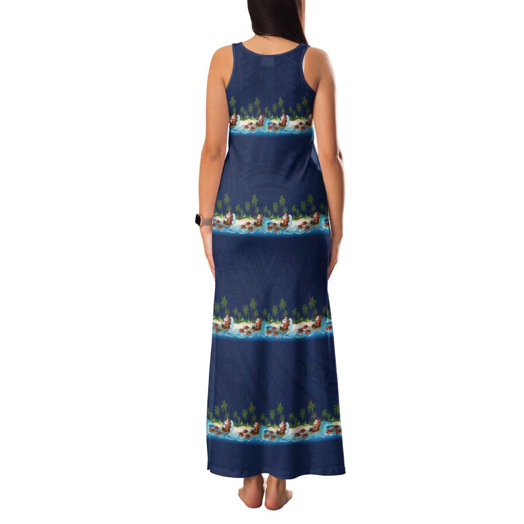 Hawaii Santa Riding Sea Turtle Tank Maxi Dress Mele Kalikimaka Polynesian Pattern - Polynesian Pride