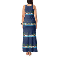 Hawaii Santa Riding Sea Turtle Tank Maxi Dress Mele Kalikimaka Polynesian Pattern - Polynesian Pride