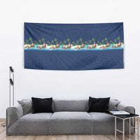 Hawaii Santa Riding Sea Turtle Tapestry Mele Kalikimaka Polynesian Pattern - Polynesian Pride