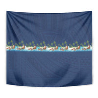 Hawaii Santa Riding Sea Turtle Tapestry Mele Kalikimaka Polynesian Pattern - Polynesian Pride