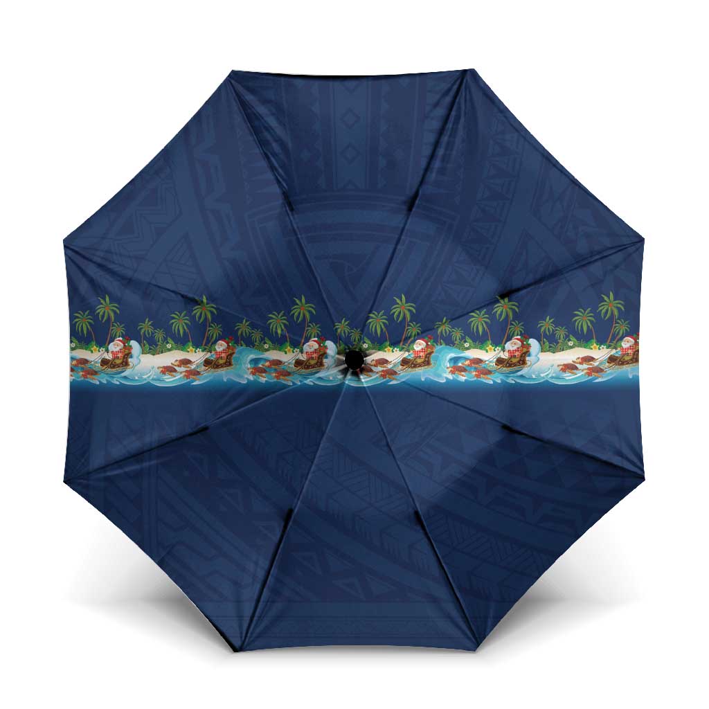 Hawaii Santa Riding Sea Turtle Umbrella Mele Kalikimaka Polynesian Pattern - Polynesian Pride