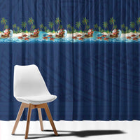 Hawaii Santa Riding Sea Turtle Window Curtain Mele Kalikimaka Polynesian Pattern - Polynesian Pride