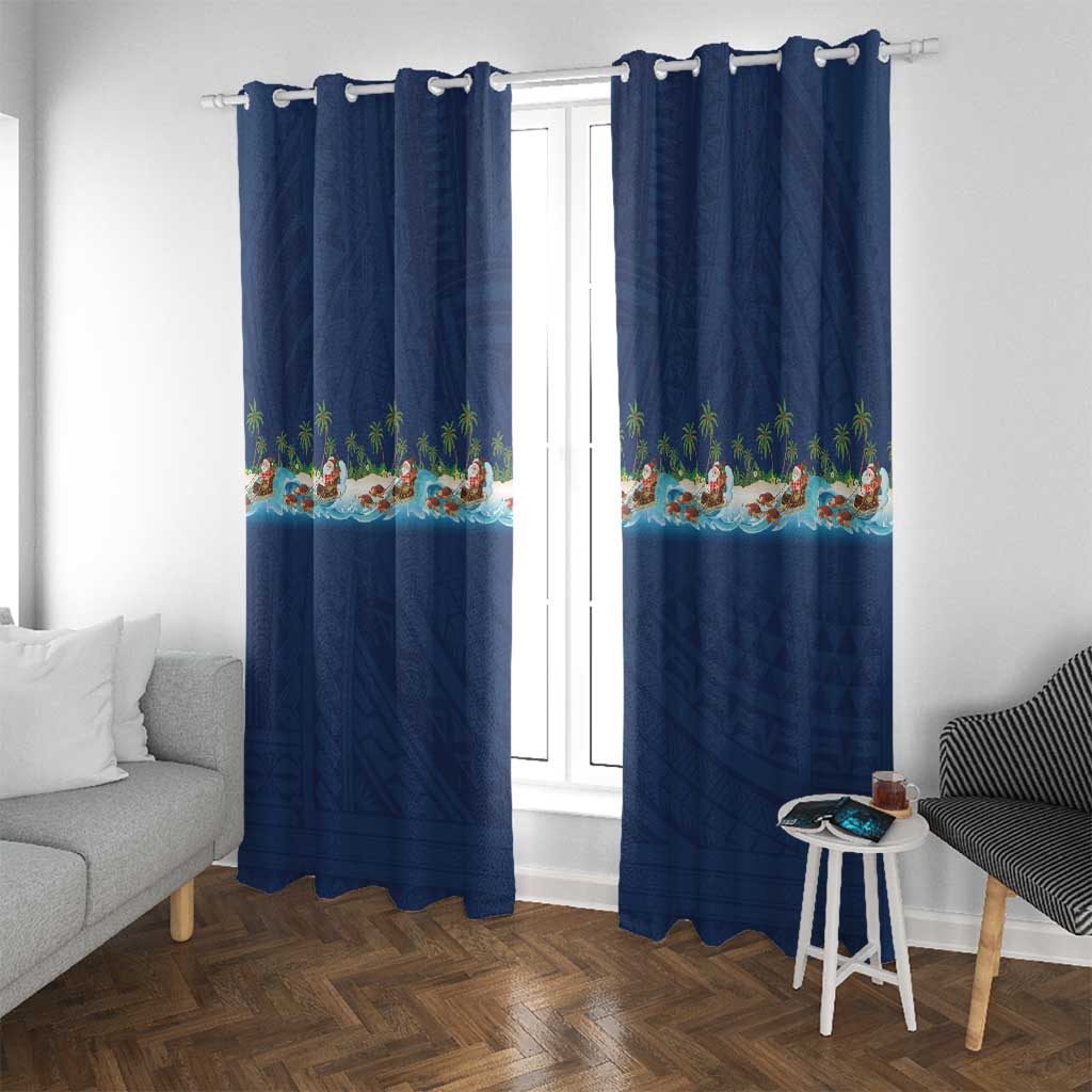 Hawaii Santa Riding Sea Turtle Window Curtain Mele Kalikimaka Polynesian Pattern - Polynesian Pride