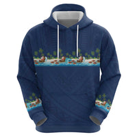 Hawaii Santa Riding Sea Turtle Zip Hoodie Mele Kalikimaka Polynesian Pattern - Polynesian Pride