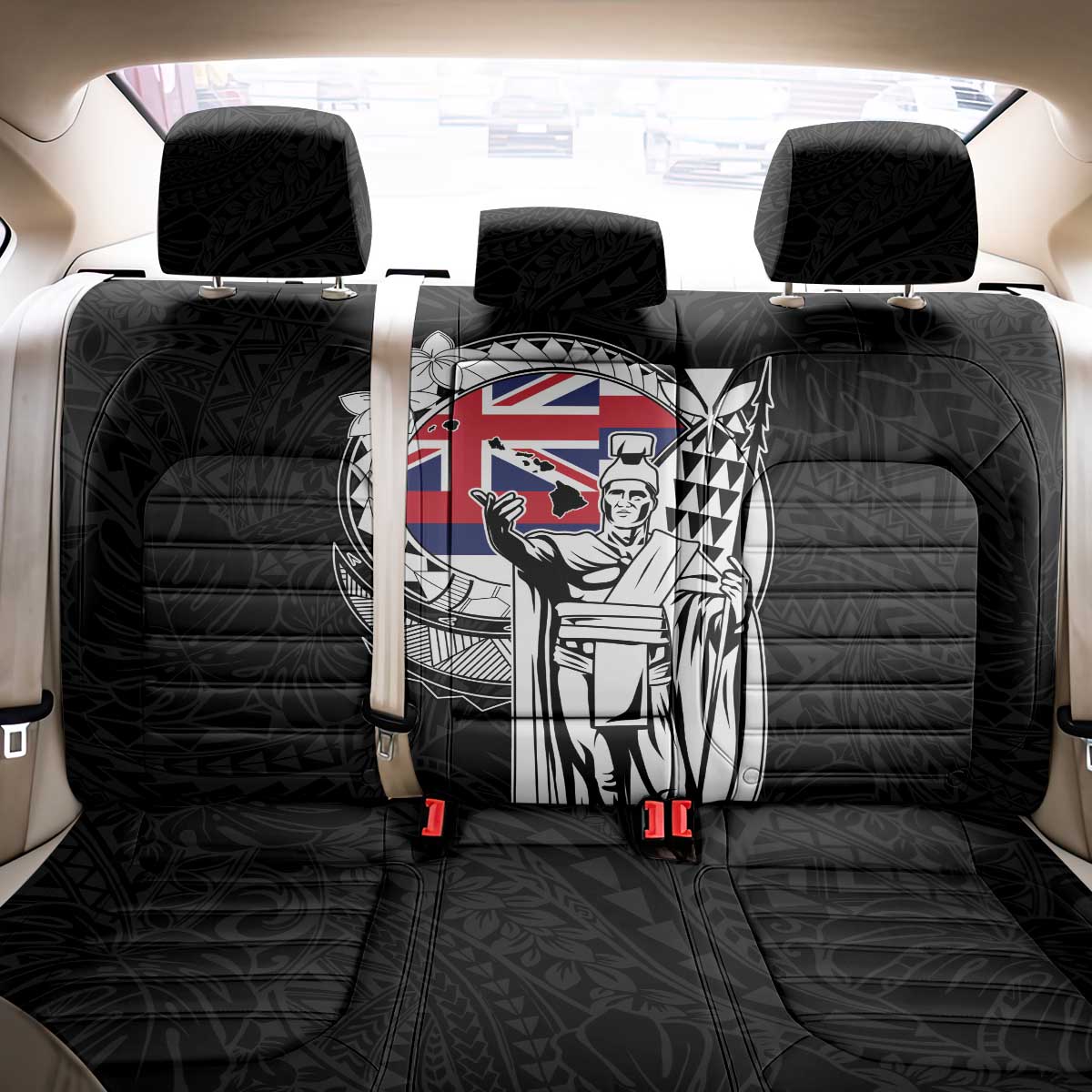 Hawaii King Kamehameha Back Car Seat Cover Flag Polynesian Pattern