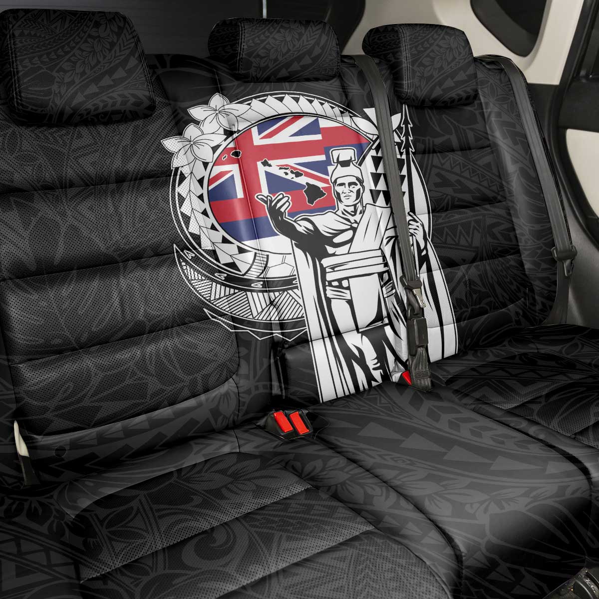 Hawaii King Kamehameha Back Car Seat Cover Flag Polynesian Pattern