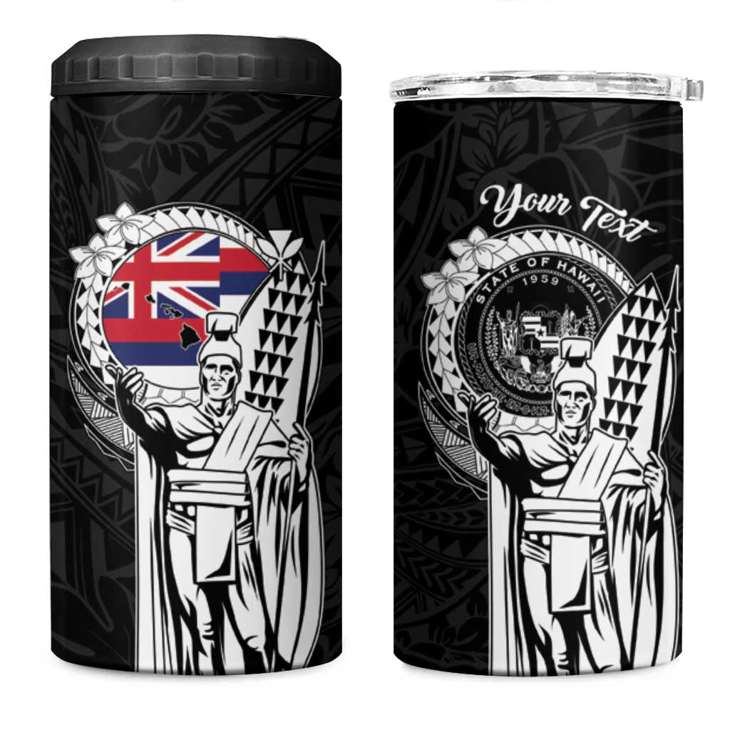 Personalized Hawaii King Kamehameha 4 in 1 Can Cooler Tumbler Flag Polynesian Pattern