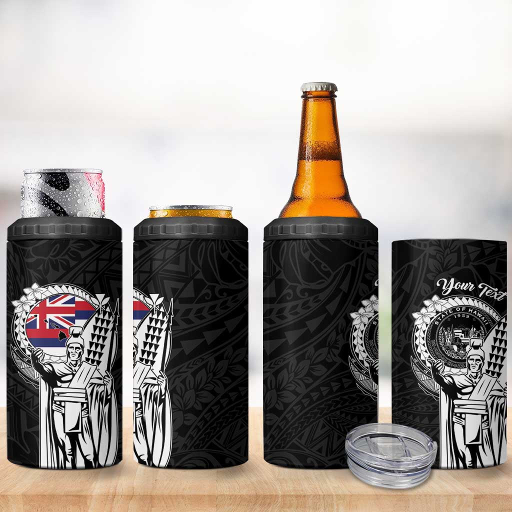 Personalized Hawaii King Kamehameha 4 in 1 Can Cooler Tumbler Flag Polynesian Pattern