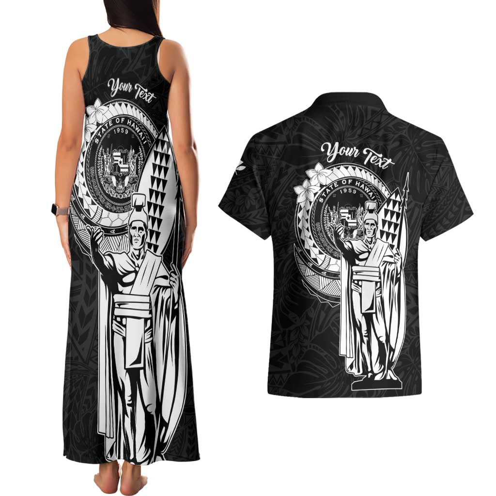 Personalized Hawaii King Kamehameha Couples Matching Tank Maxi Dress and Hawaiian Shirt Flag Polynesian Pattern