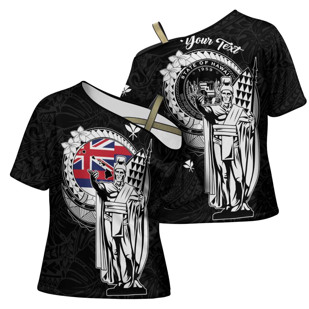 Personalized Hawaii King Kamehameha Cross Shoulder Shirt Flag Polynesian Pattern
