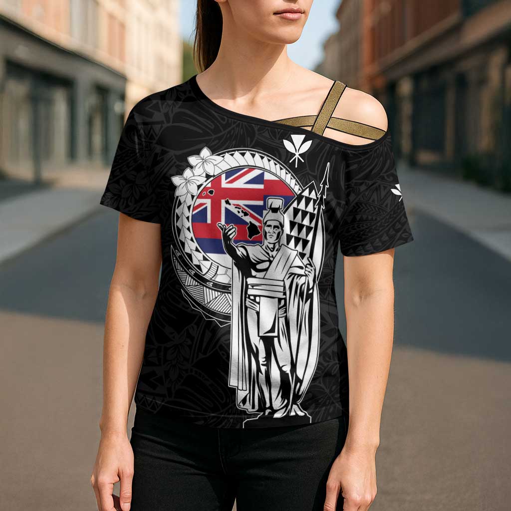 Personalized Hawaii King Kamehameha Cross Shoulder Shirt Flag Polynesian Pattern