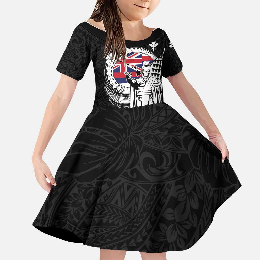 Personalized Hawaii King Kamehameha Family Matching Long Sleeve Bodycon Dress and Hawaiian Shirt Flag Polynesian Pattern LT01 Daughter's Dress Black - Polynesian Pride