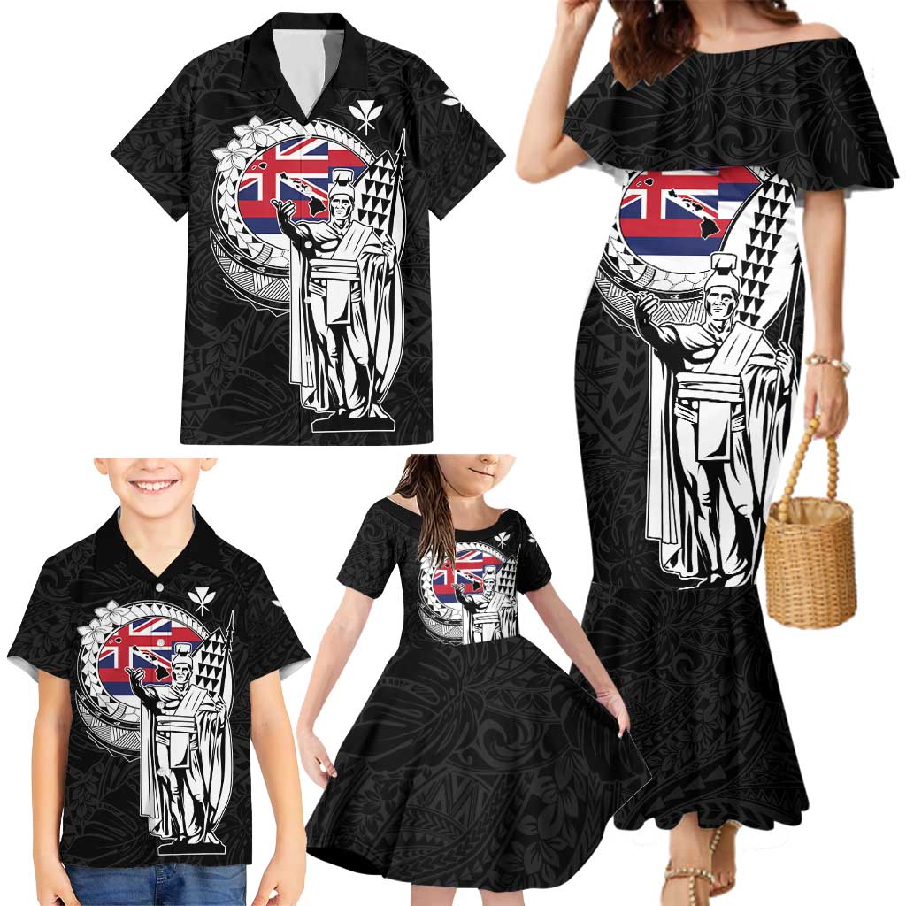 Personalized Hawaii King Kamehameha Family Matching Mermaid Dress and Hawaiian Shirt Flag Polynesian Pattern