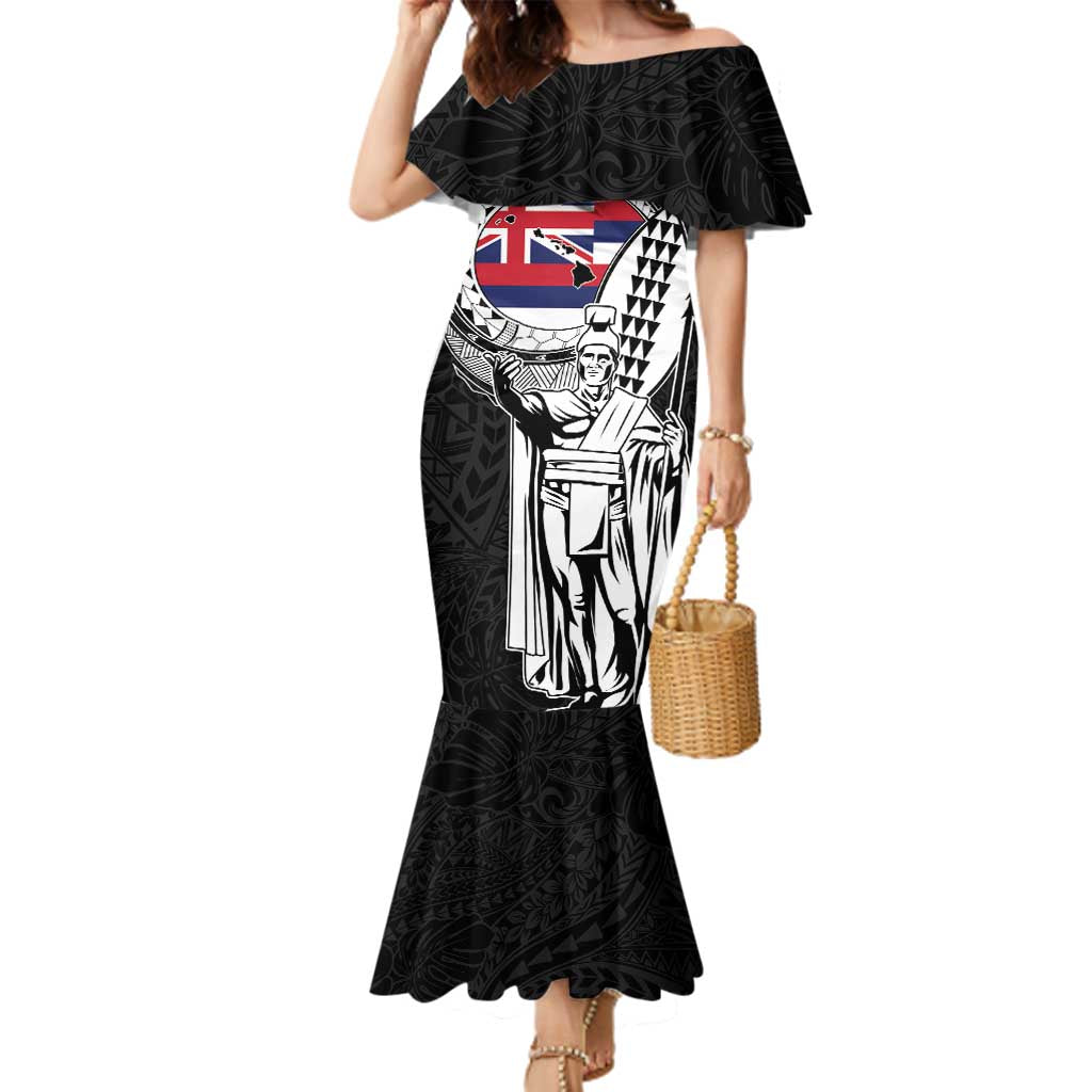 Personalized Hawaii King Kamehameha Family Matching Mermaid Dress and Hawaiian Shirt Flag Polynesian Pattern