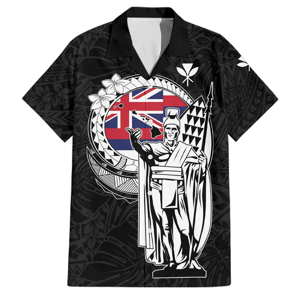 Personalized Hawaii King Kamehameha Family Matching Off Shoulder Maxi Dress and Hawaiian Shirt Flag Polynesian Pattern LT01 Dad's Shirt - Short Sleeve Black - Polynesian Pride