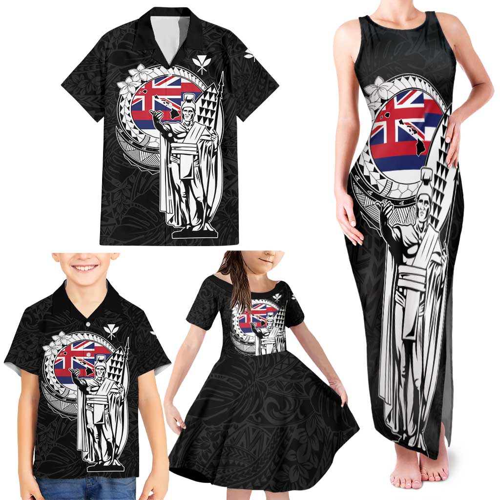 Personalized Hawaii King Kamehameha Family Matching Tank Maxi Dress and Hawaiian Shirt Flag Polynesian Pattern