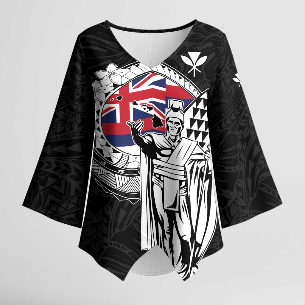 Personalized Hawaii King Kamehameha Kimono Sleeve Blouse Flag Polynesian Pattern