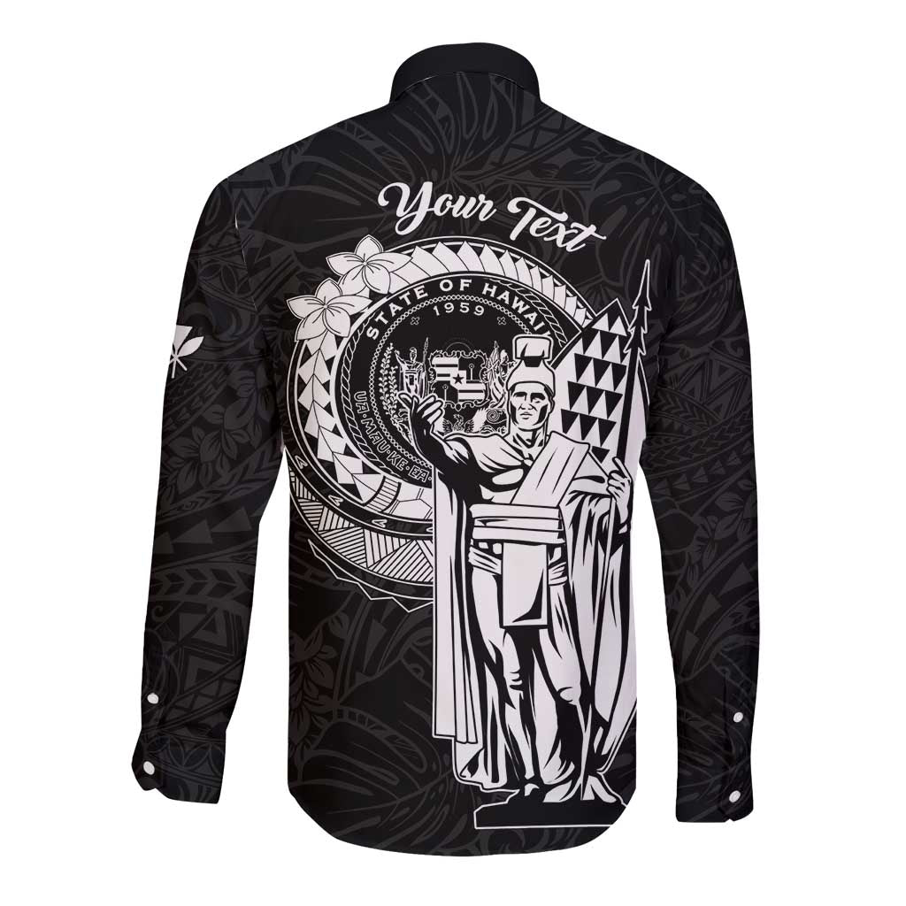 Personalized Hawaii King Kamehameha Long Sleeve Button Shirt Flag Polynesian Pattern