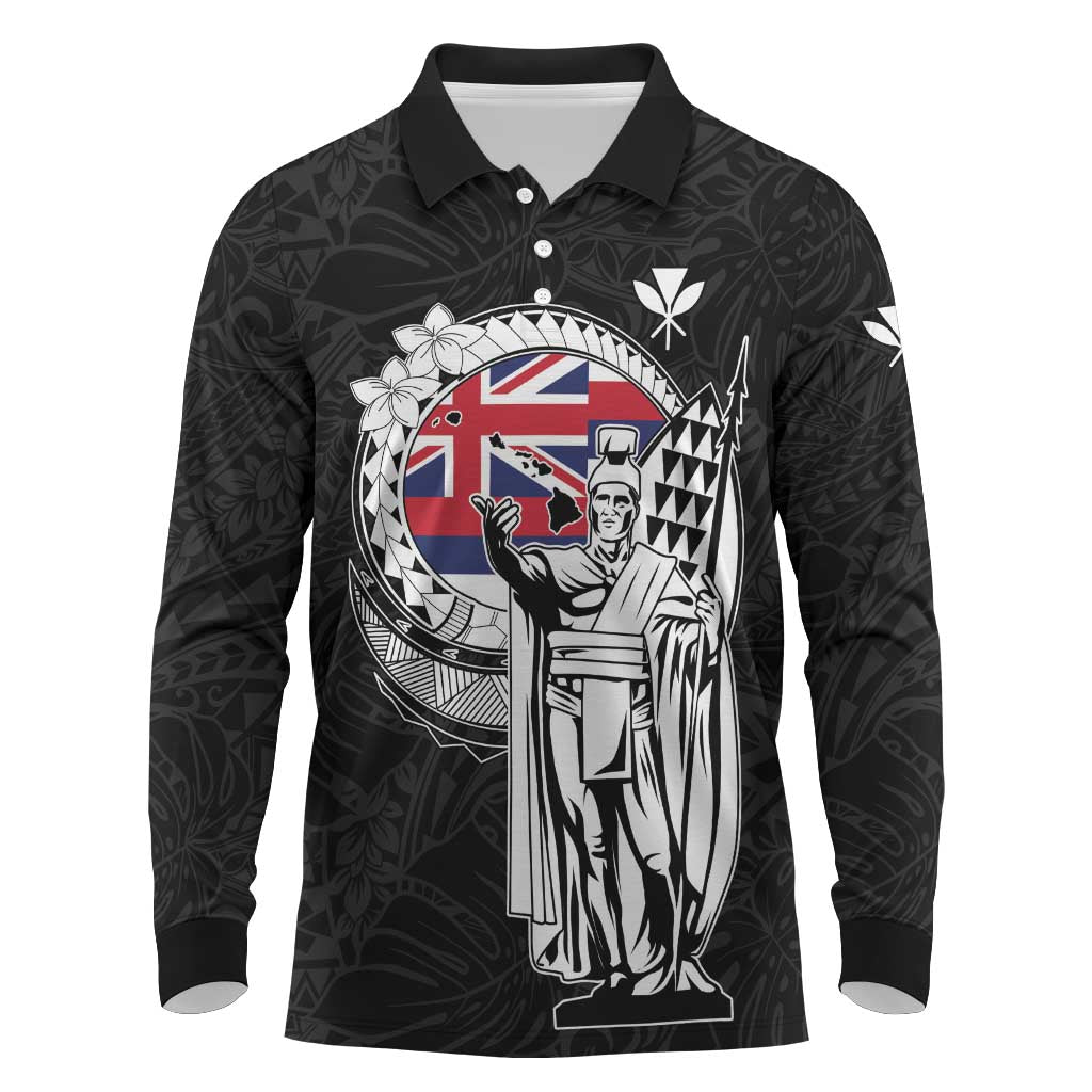 Personalized Hawaii King Kamehameha Long Sleeve Polo Shirt Flag Polynesian Pattern
