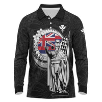 Personalized Hawaii King Kamehameha Long Sleeve Polo Shirt Flag Polynesian Pattern