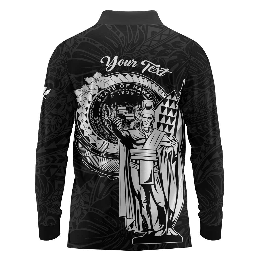 Personalized Hawaii King Kamehameha Long Sleeve Polo Shirt Flag Polynesian Pattern