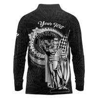 Personalized Hawaii King Kamehameha Long Sleeve Polo Shirt Flag Polynesian Pattern