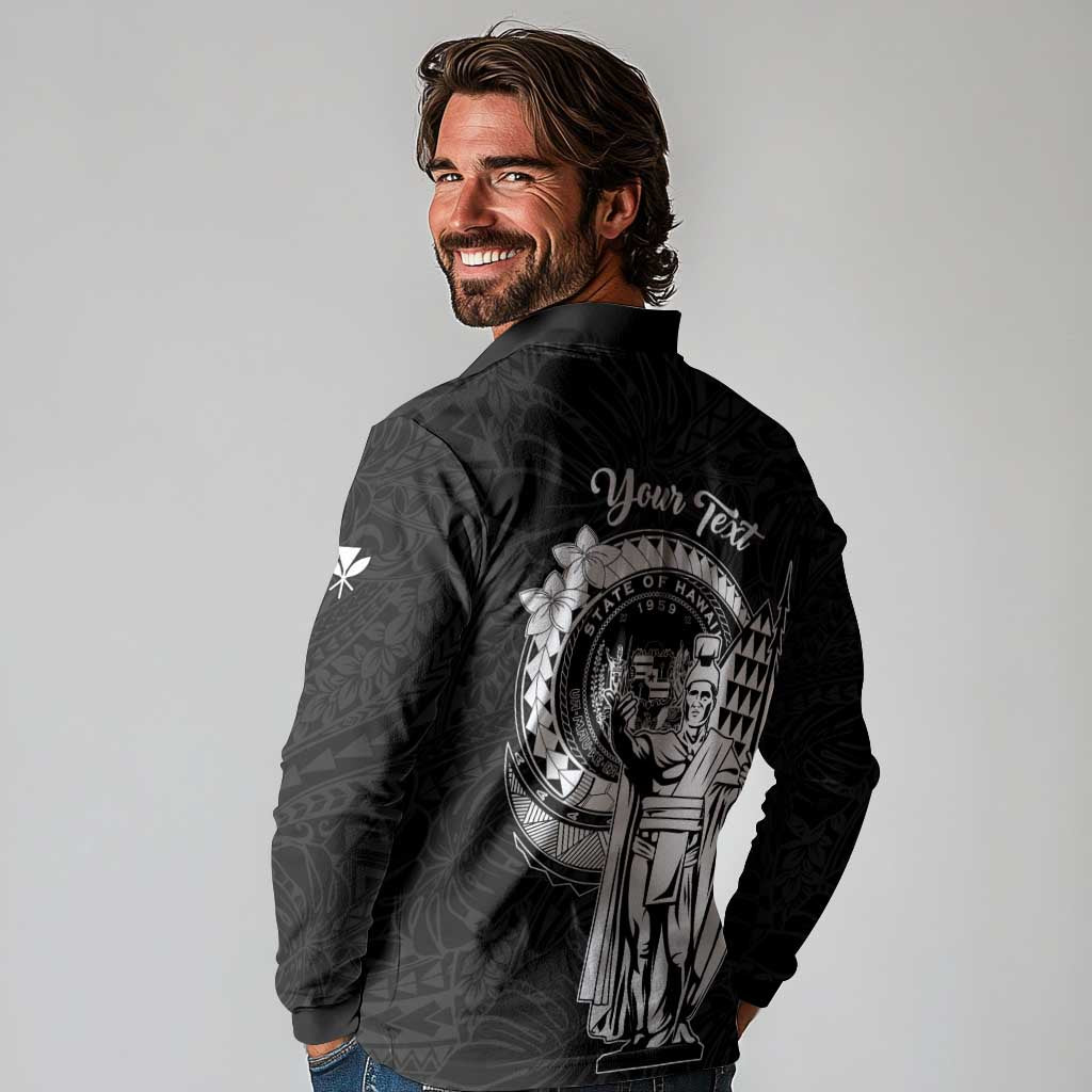 Personalized Hawaii King Kamehameha Long Sleeve Polo Shirt Flag Polynesian Pattern