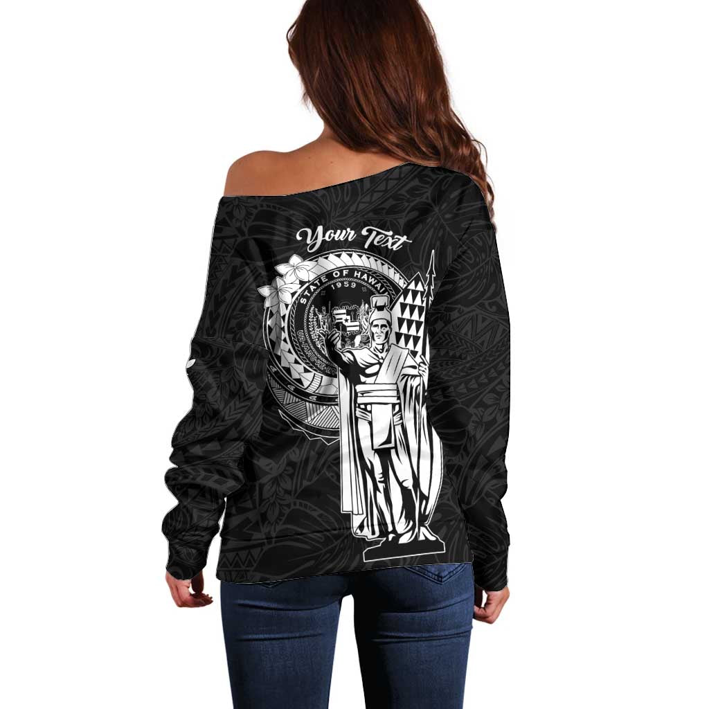 Personalized Hawaii King Kamehameha Off Shoulder Sweater Flag Polynesian Pattern