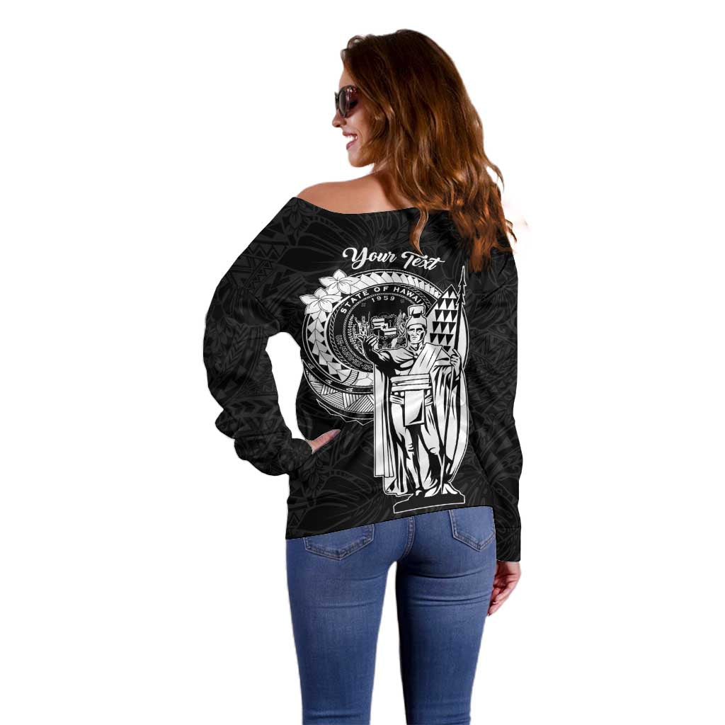 Personalized Hawaii King Kamehameha Off Shoulder Sweater Flag Polynesian Pattern