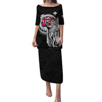 Personalized Hawaii King Kamehameha Puletasi Flag Polynesian Pattern LT01 Long Dress Black - Polynesian Pride