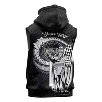 Personalized Hawaii King Kamehameha Sleeveless Zip Hoodie Flag Polynesian Pattern