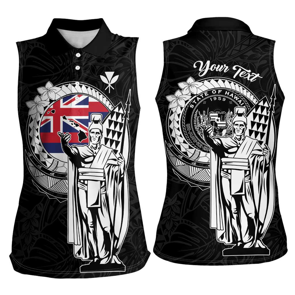 Personalized Hawaii King Kamehameha Women Sleeveless Polo Shirt Flag Polynesian Pattern
