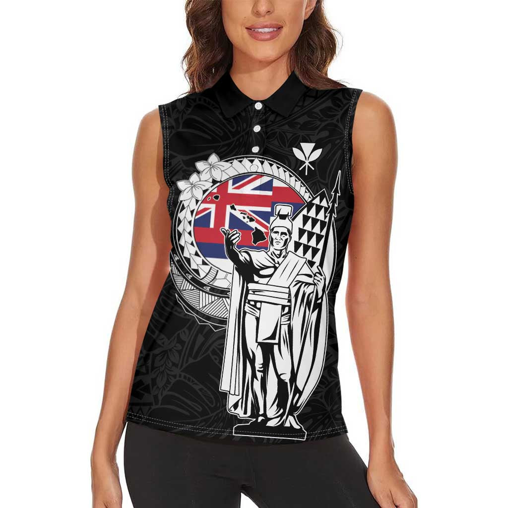 Personalized Hawaii King Kamehameha Women Sleeveless Polo Shirt Flag Polynesian Pattern