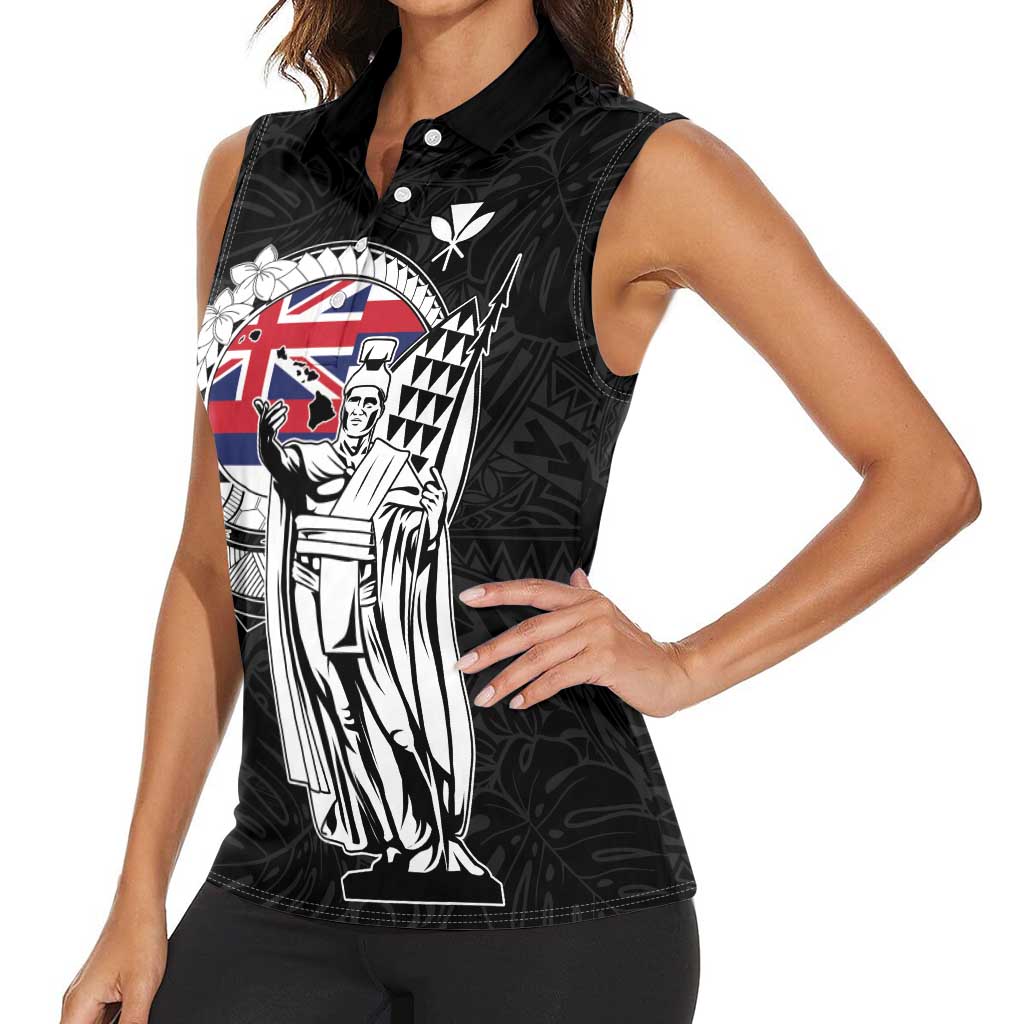 Personalized Hawaii King Kamehameha Women Sleeveless Polo Shirt Flag Polynesian Pattern