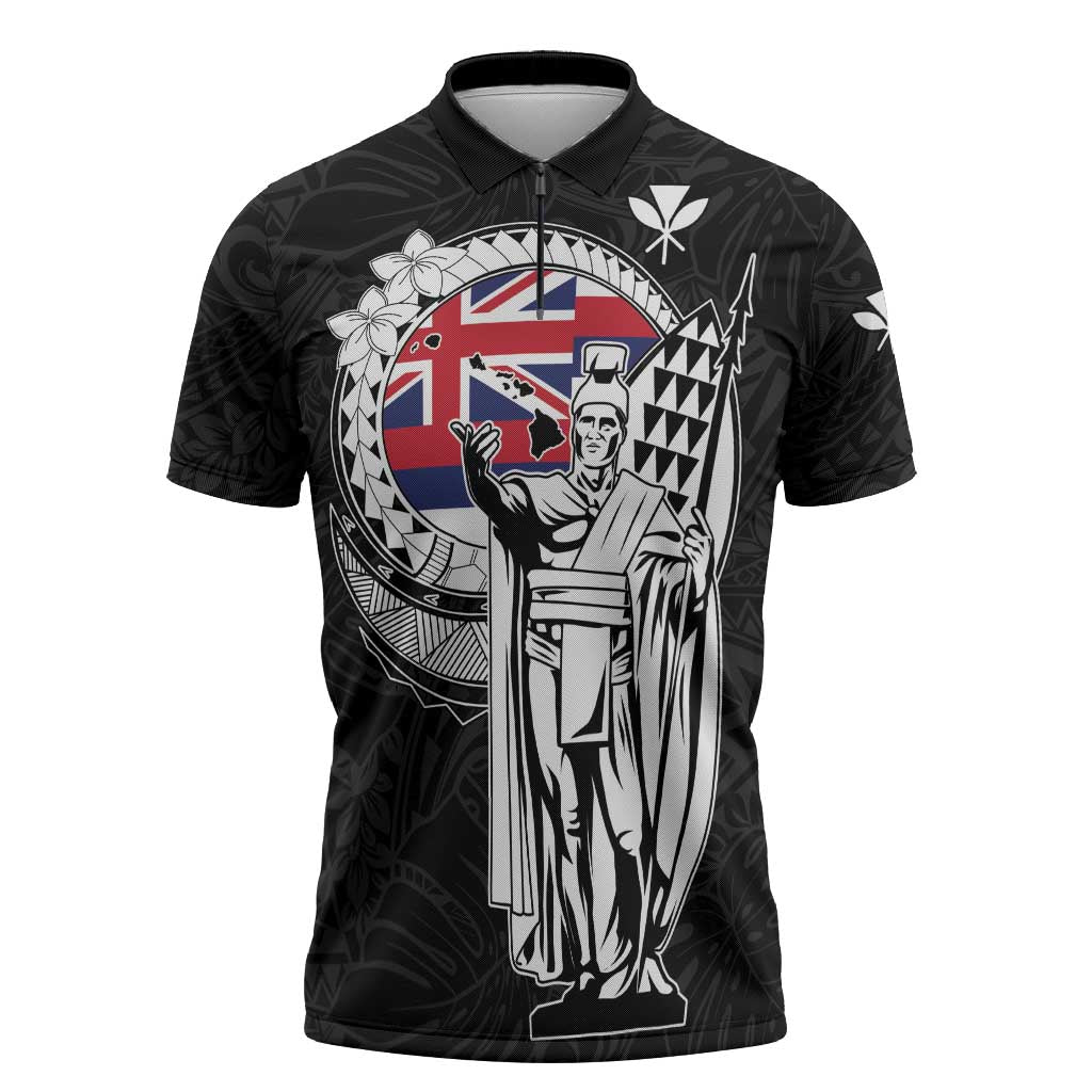 Personalized Hawaii King Kamehameha Zipper Polo Shirt Flag Polynesian Pattern