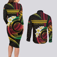 Vanuatu Independence Day Couples Matching Long Sleeve Bodycon Dress and Long Sleeve Button Shirt Yumi 45th Hapi Indipendens Dei LT01